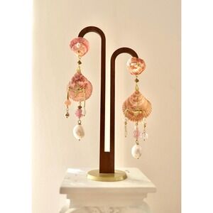 Natural Seashells Handmade Earrings with Pearls Quartz and Gem Stones Beach